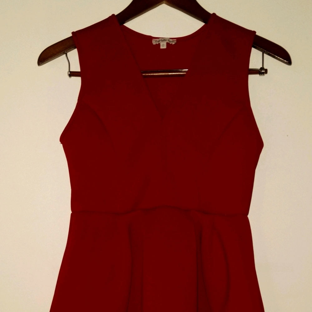 Elegant Cherry Skater Dress with V-Cut